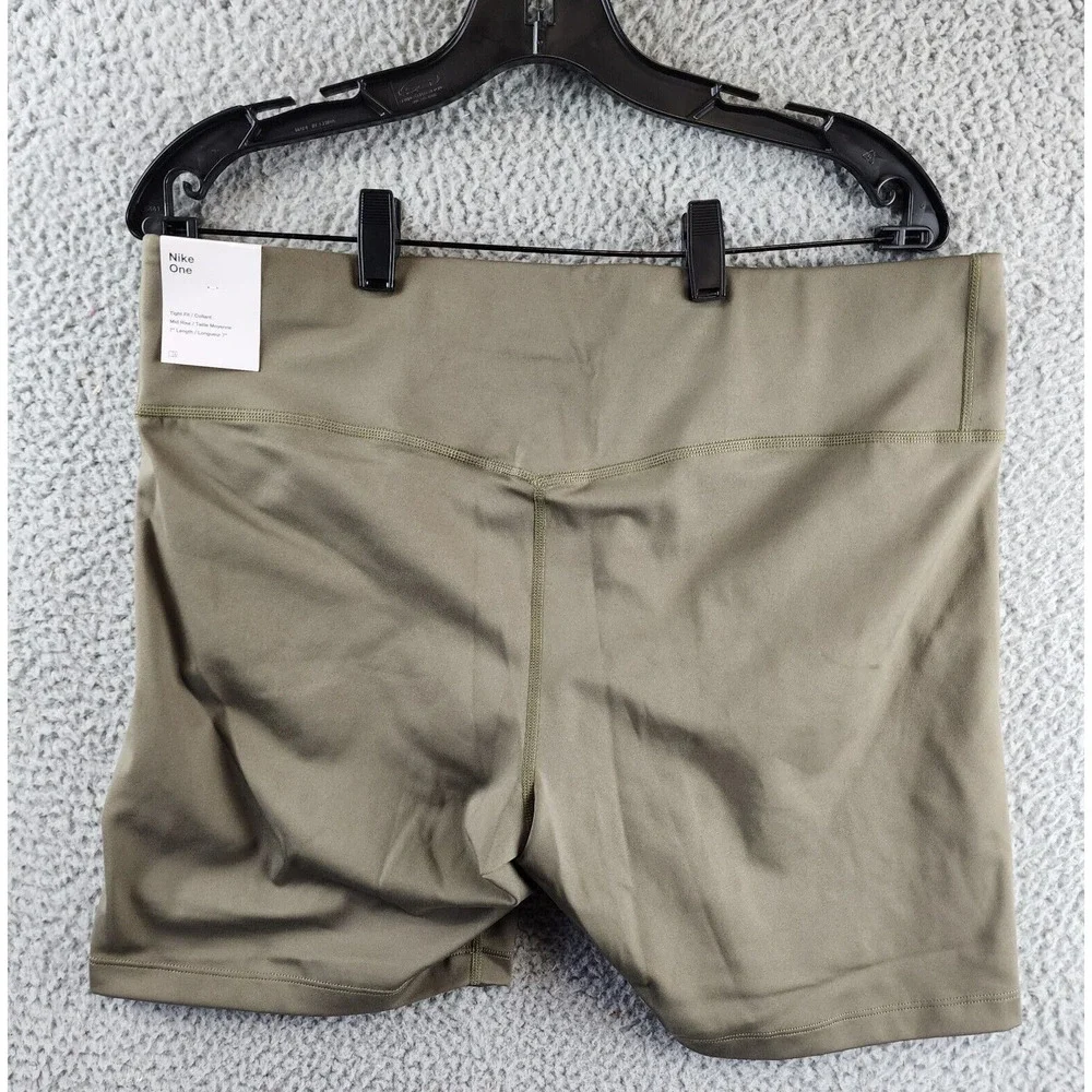 NIKE One Plus Size Mid-Rise 7" Bike Shorts Women's 1X Olive Tight Fit Pull On~ - Picture 14 of 15